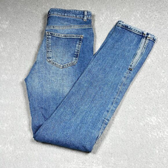 Zara Jeans Womens Size 8 Blue Skinny Leg Light Med Wash Cotton Denim With Slit - Picture 2 of 11